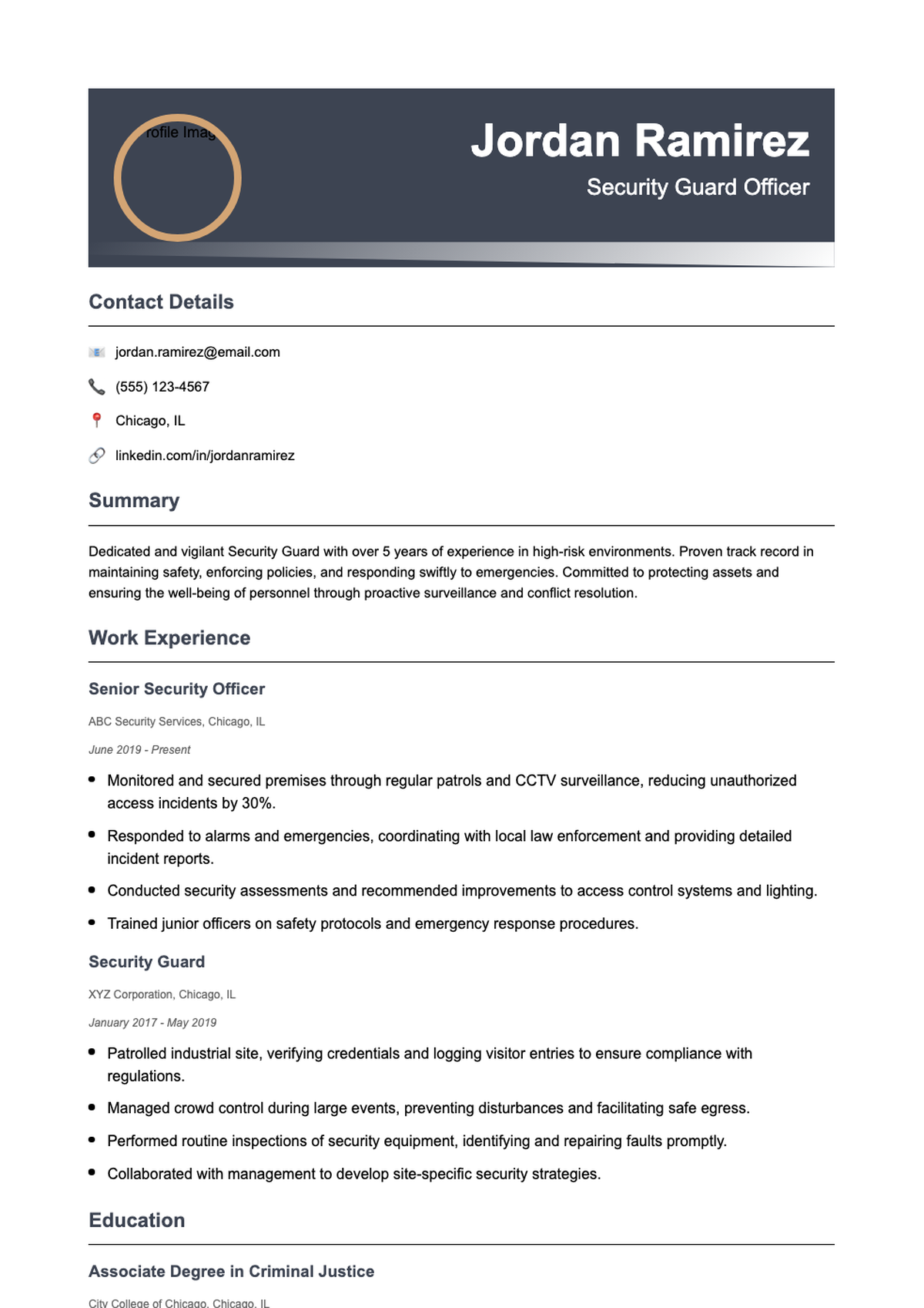 Professional security officer resume with photo and skills section_variant_2